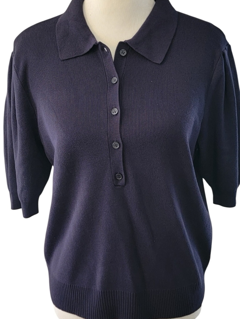 Free Assembly Collared Sweater Tee with Puff Sleeves Navy Size XXL